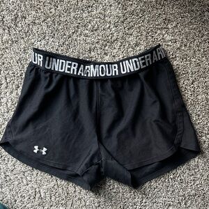 Under Armour Women's Black Shorts with Logo Waistband